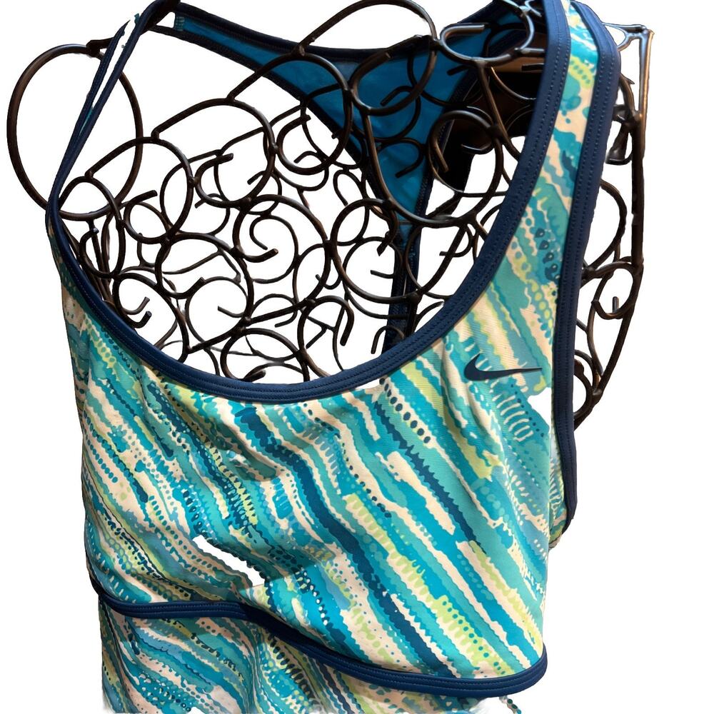 NIKE DRI-FIT Size 10 Womens Med Blue Lined Wireless Racerback Sports Tankini - Picture 2 of 8